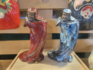 Shiwan Kilns Med Figures In Oxblood & Blue